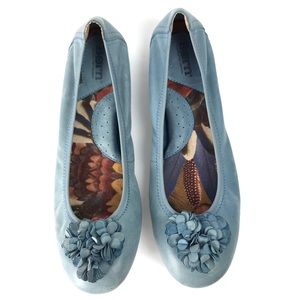 Born Blue Leather Ballet Flats with Flower Detail